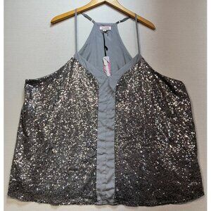 Andree By Unit Women's Halter Sequins Tank Top Size 3X Gray Sleeveless Stretch